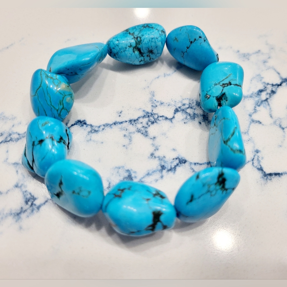 Turquoise Nugget Stretch Bracelet - Picture 5 of 13